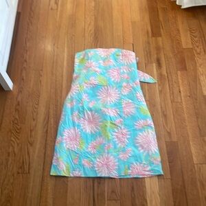 Lilt Pulitzer Strapless Floral Dress Bow Tie on Back Sz 8